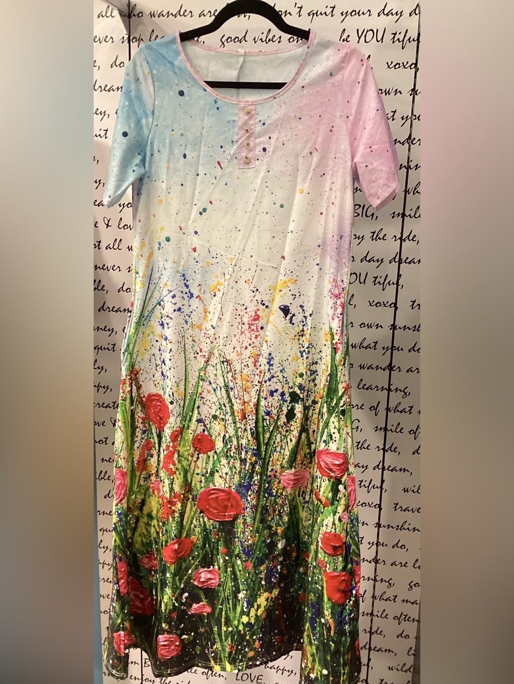 Source Unknown Pastel Ombre Maxi Dress with Floral Paint-Splash Print